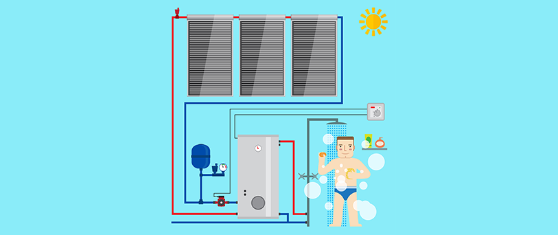 Solar water heaters cartoon